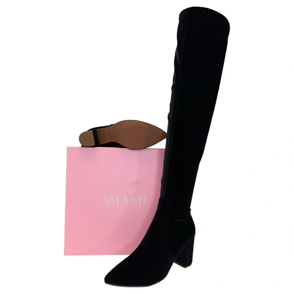 SMASH Shoes Malia Black Velvet Thigh High Womens Boots Size 10W